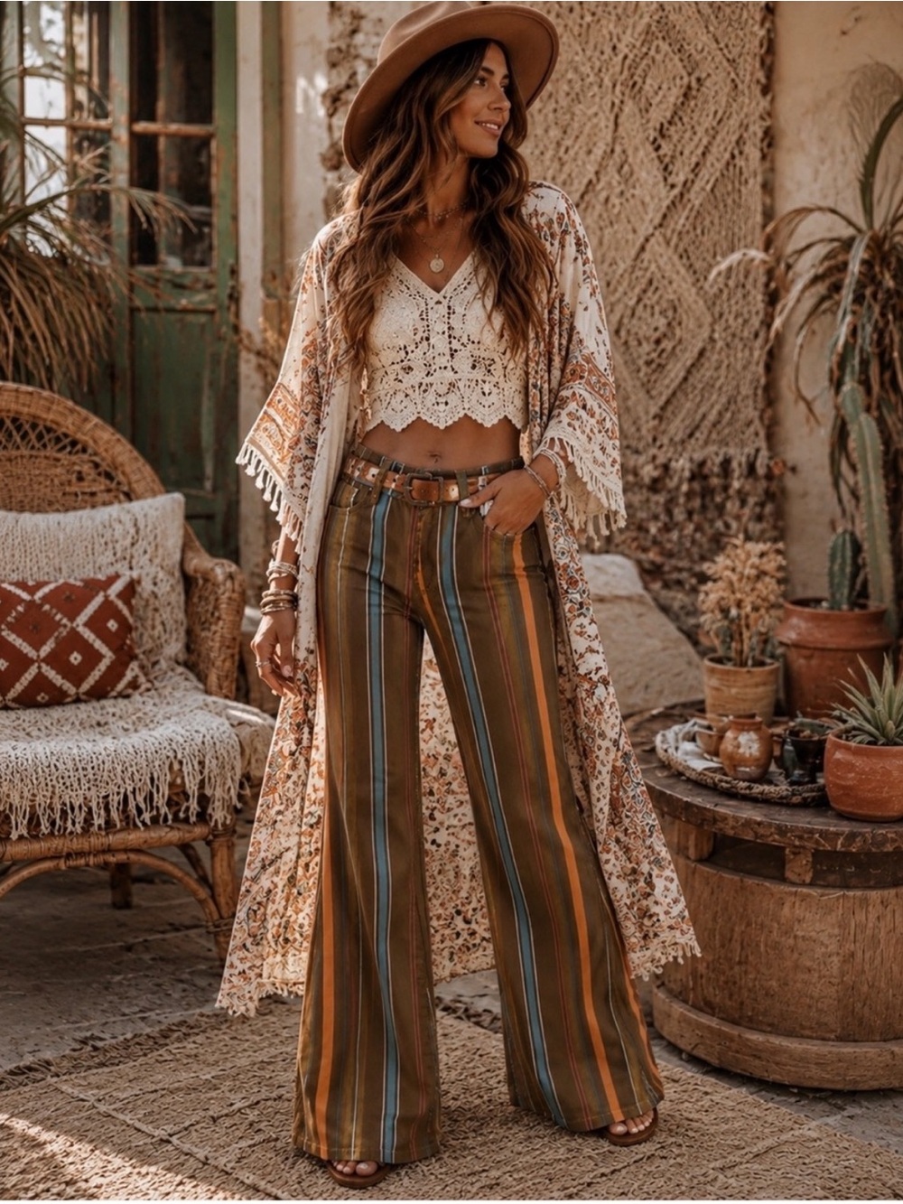 Judy Blue Olive & Multicolor Vertical Stripe Wide-Leg Pants